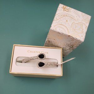 Charter Club, NWT, Silver crystal and black stone hinge closure bracelet